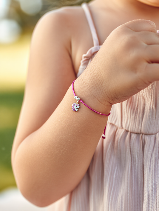 Silver Unicorn Adjustable Corded Bracelet with Crystal and Epoxy