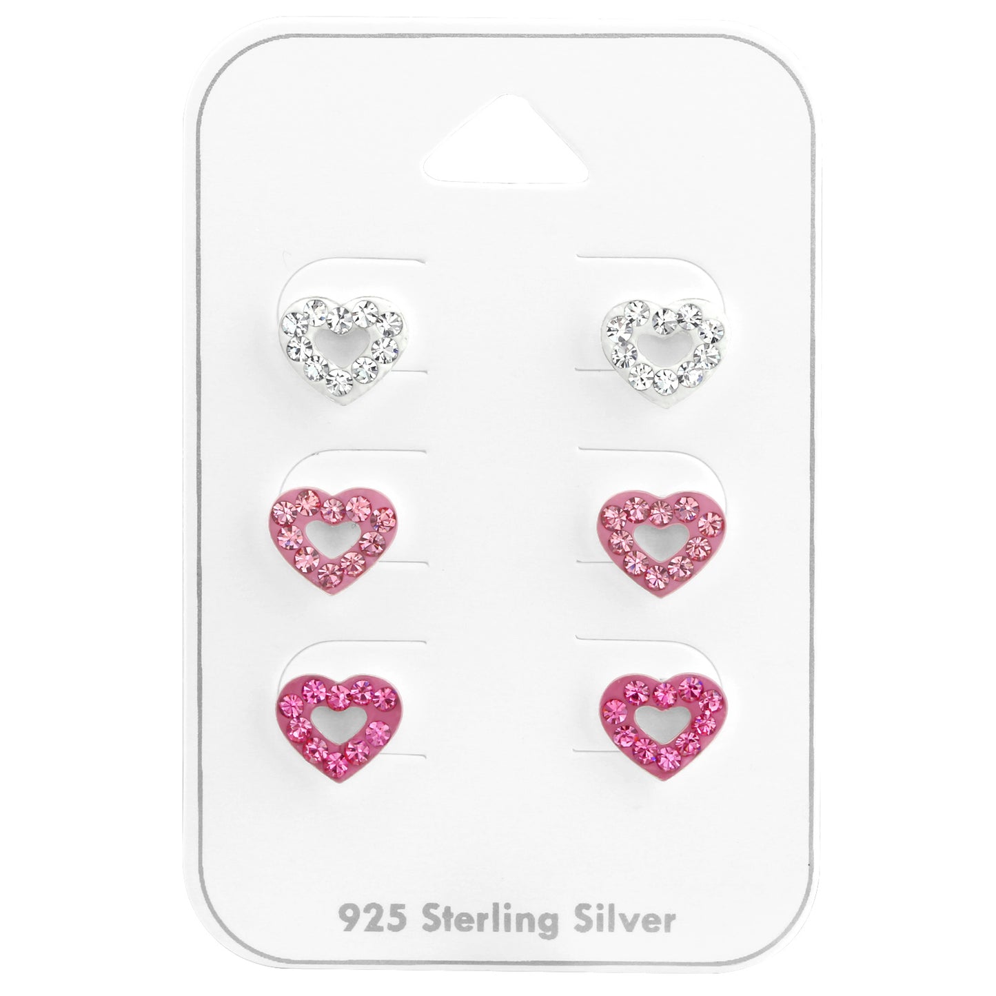 Silver hearts Ear Studs Set with Crystal