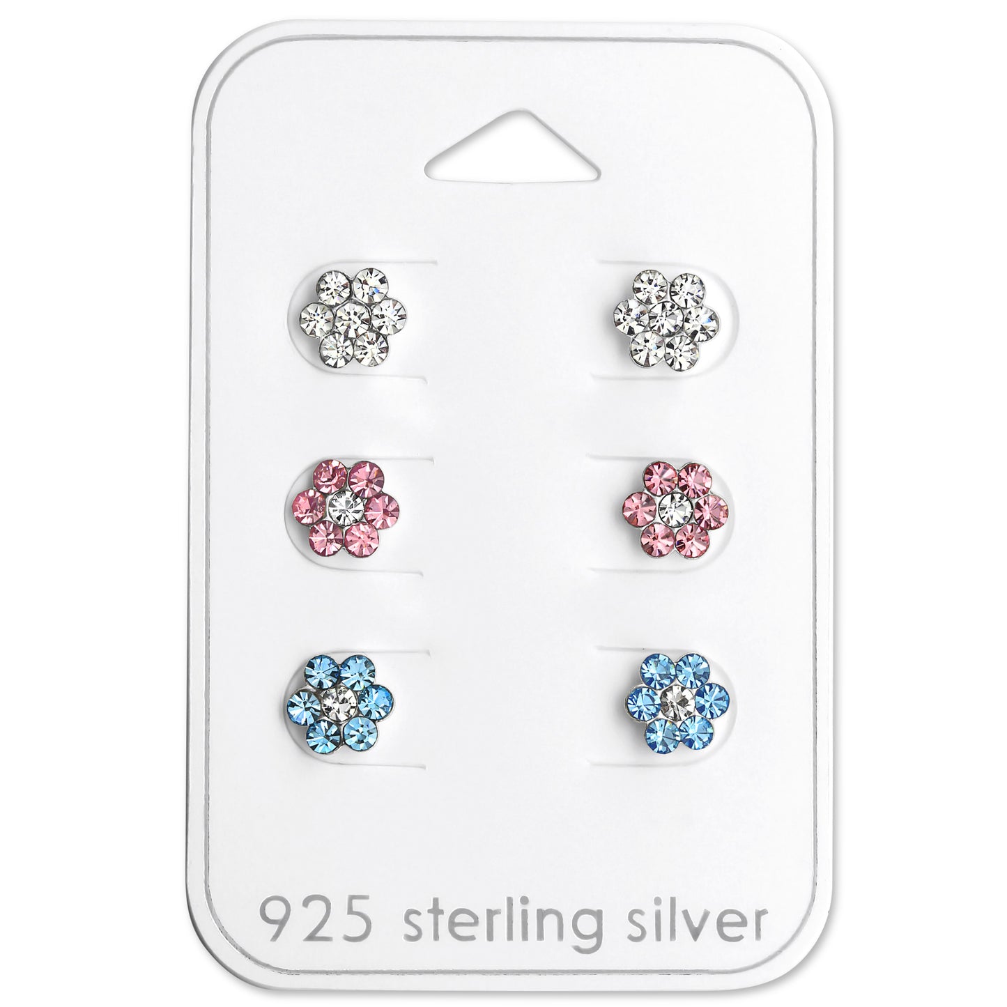 Silver Flower Ear Studs Set with Crystal