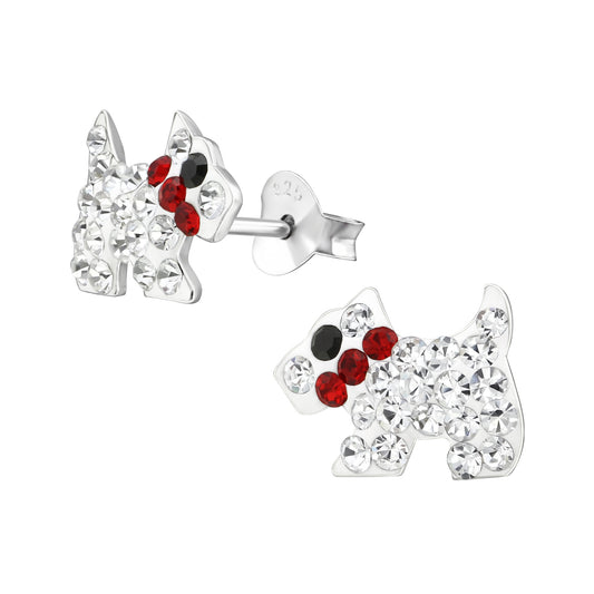 Children's Silver Dog Necklace and earrings with Crystal