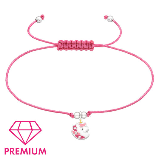 Silver Unicorn Adjustable Corded Bracelet with Crystal and Epoxy