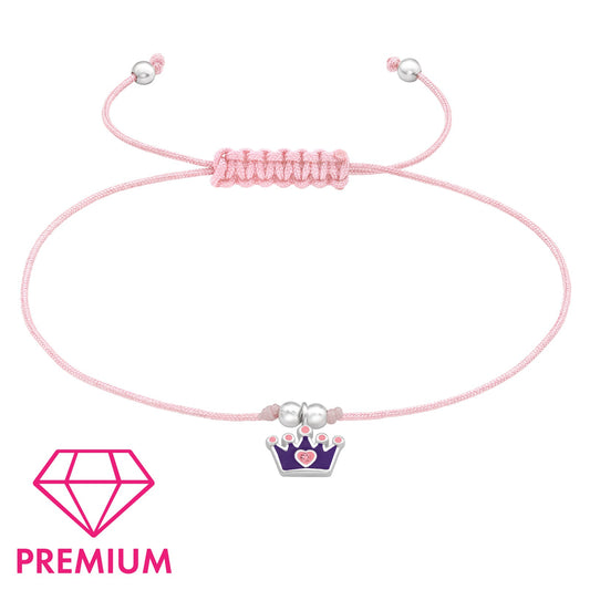 Silver Crown Adjustable Corded Bracelet with Crystal and Epoxy