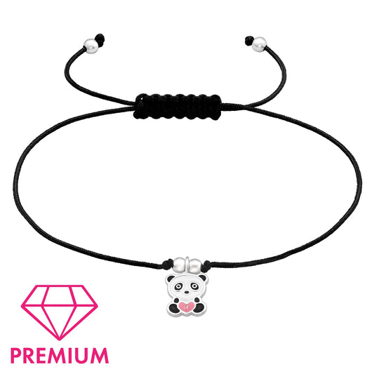 Silver Panda Adjustable Corded Bracelet with Crystal and Epoxy