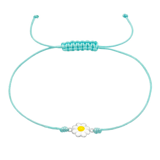 Silver Daisy Flower Adjustable Corded Bracelet with Epoxy