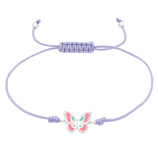 Silver Butterfly Adjustable Corded Bracelet with Epoxy