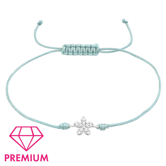 Silver Flower Adjustable Corded Bracelet with Cubic Zirconia
