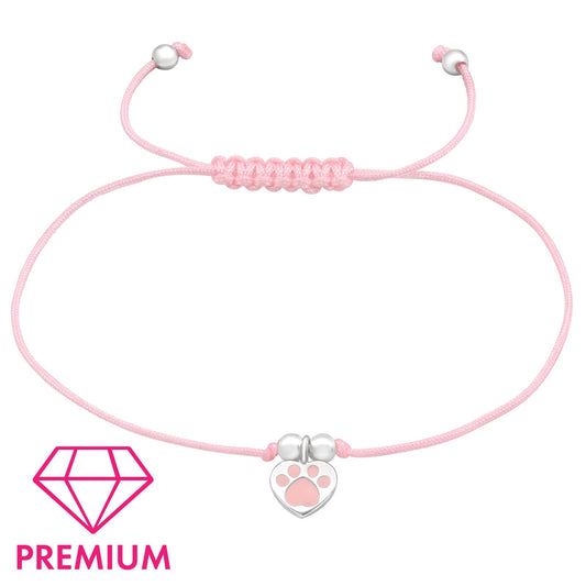 Silver Paw Print Adjustable Corded Bracelet with Epoxy