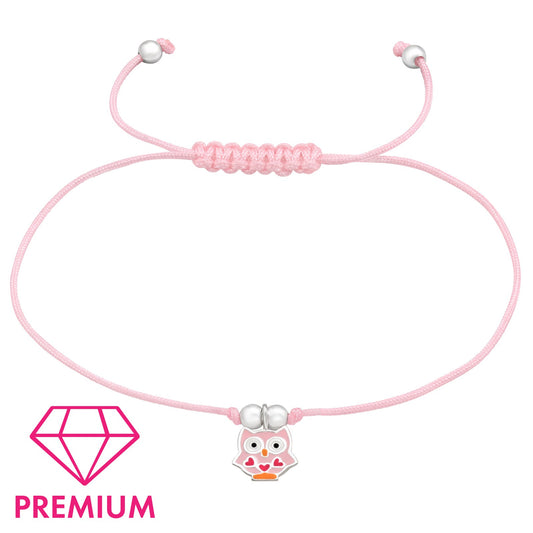 Silver Owl Adjustable Corded Bracelet with Epoxy