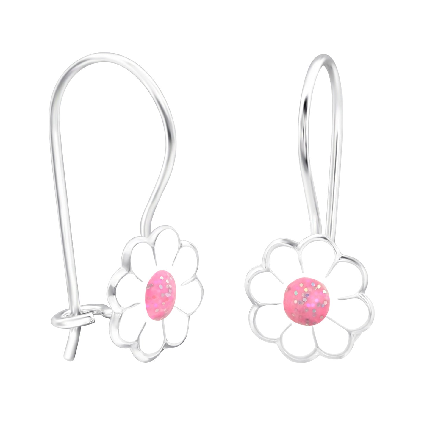 Children's Silver Flower Necklace and earrings with Epoxy