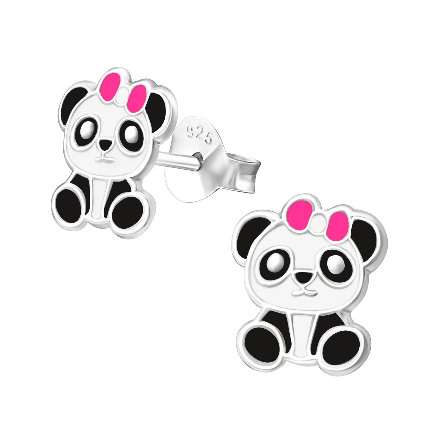 Children's Silver Panda Necklace and earrings with Epoxy
