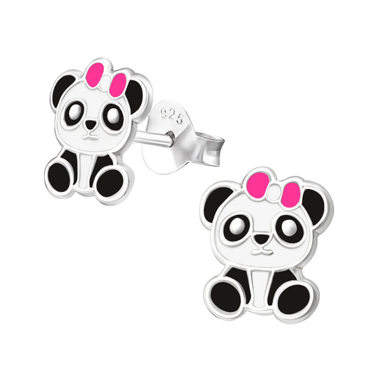 Children's Silver Panda Necklace and earrings with Epoxy