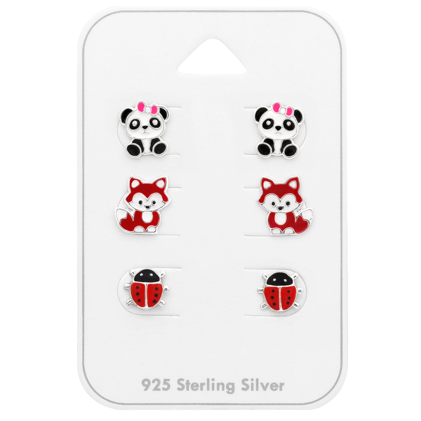 Children's Silver Animal Ear Studs Set with Epoxy