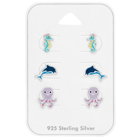 Dolphin, Octopus and Seahorse Children's Sterling Silver Set and Jewelry