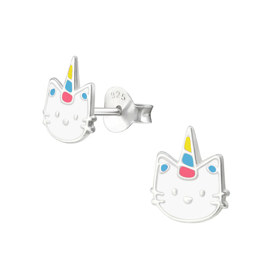 Children's Silver Caticorn Necklace and earrings  with Epoxy
