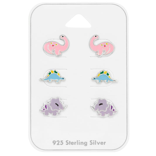 Dinosaur Children's Sterling Silver Set and Jewelry on Card with Epoxy