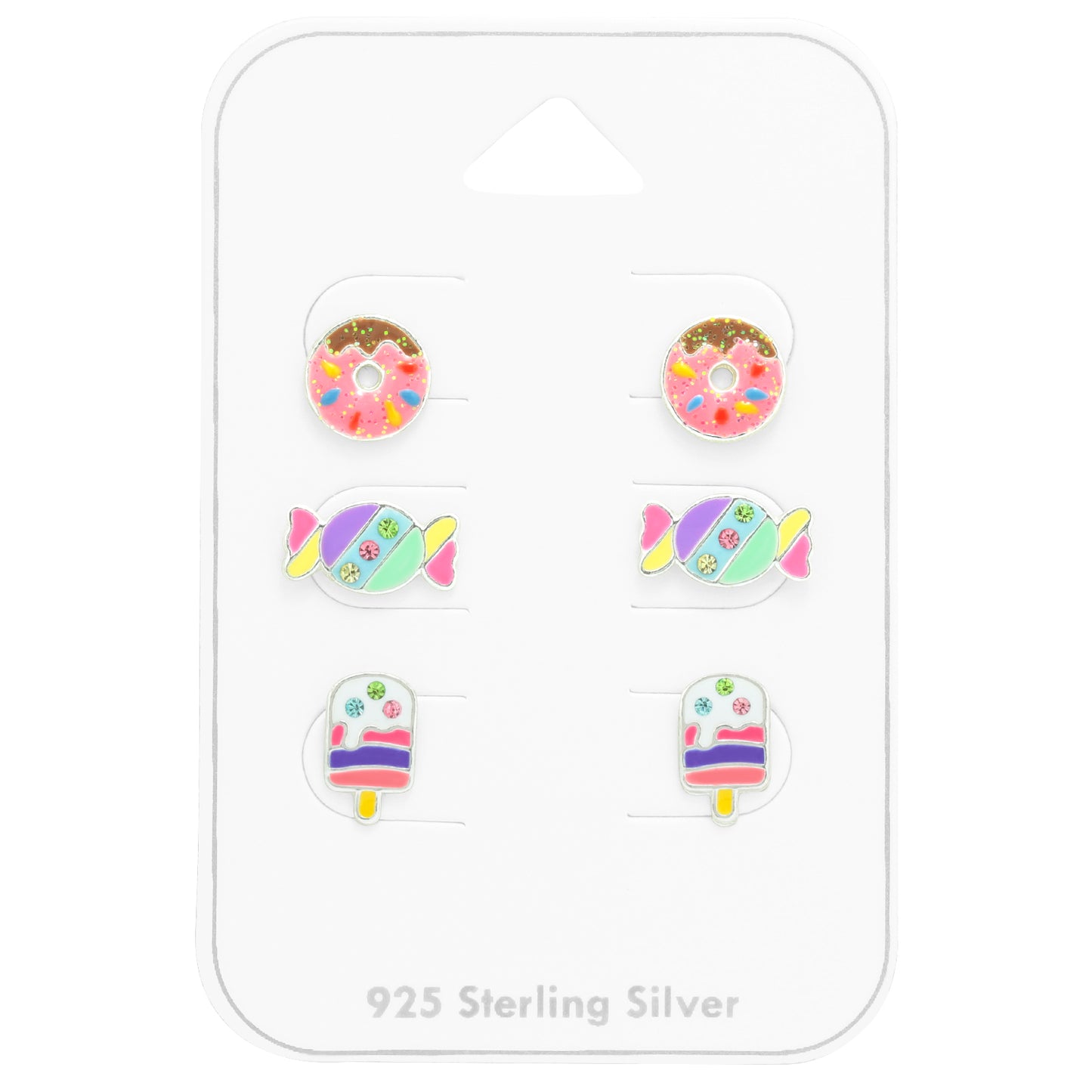 Children's Silver Dessert Ear Studs Set with Crystal