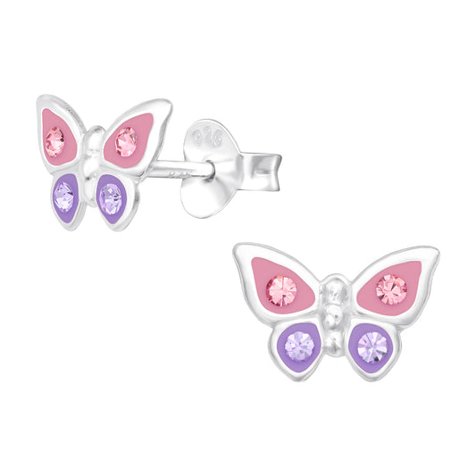 Children's Silver Butterfly Necklace ,earrings and bracelet with Crystal and Epoxy