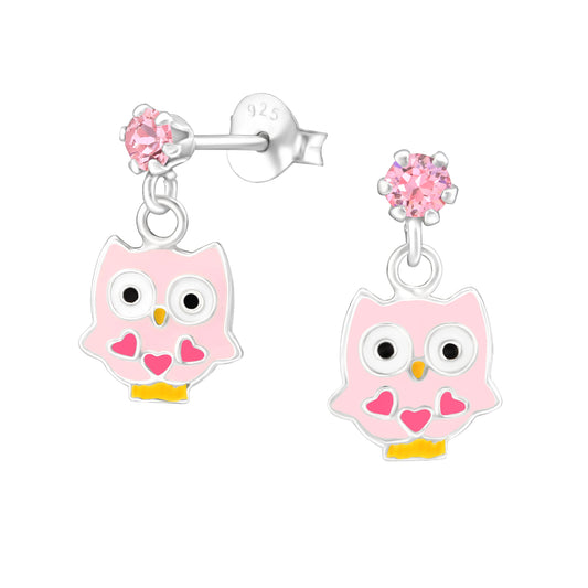 Children's Silver Owl Necklace ,earrings and bracelet with Epoxy