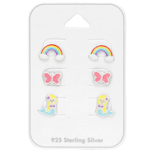 Silver Colorful Ear Studs Set with Epoxy