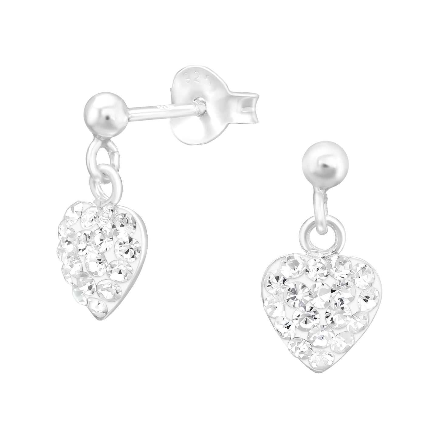 Children's Silver Heart Necklace and earrings with Crystal