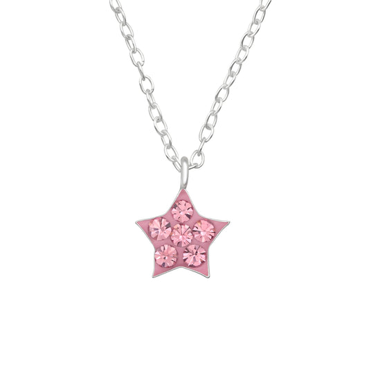 Children's Silver Star Necklace and earrings with Crystal