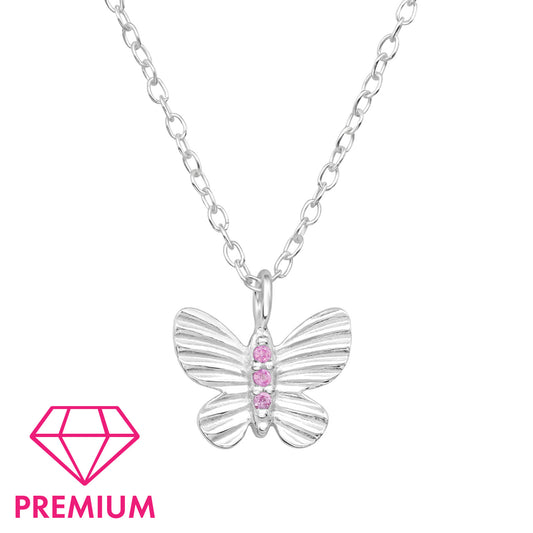 Butterfly Children's Sterling Silver Necklace with Cubic Zirconia