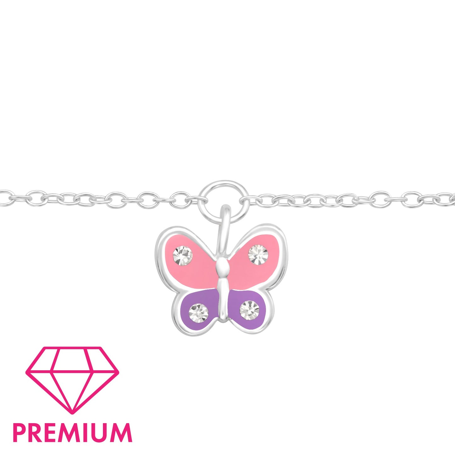 Children's Silver Butterfly Necklace ,earrings and bracelet with Crystal and Epoxy