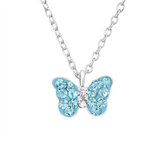 Children's Silver Butterfly Necklace and earrings with Crystal