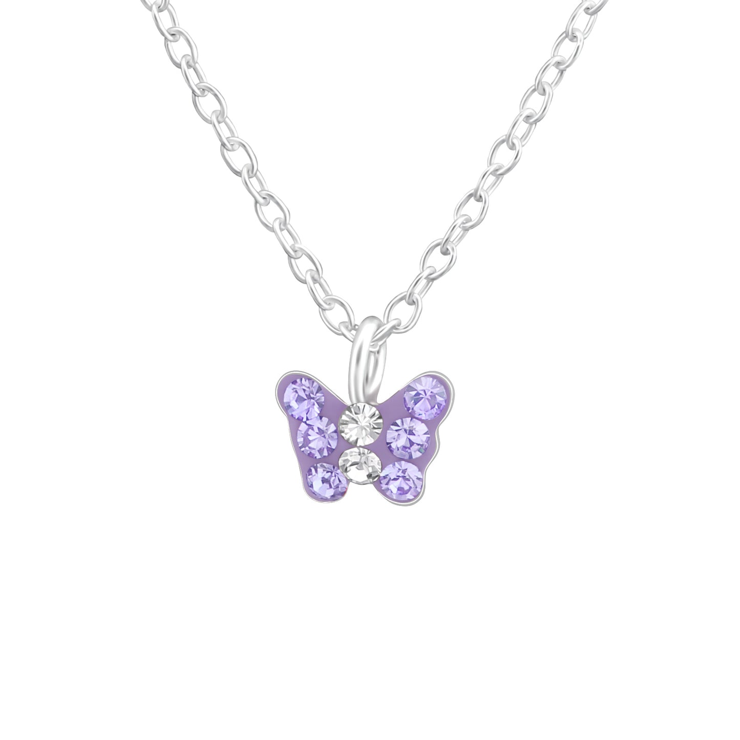 Children's Silver Butterfly Necklace and earrings with Crystal