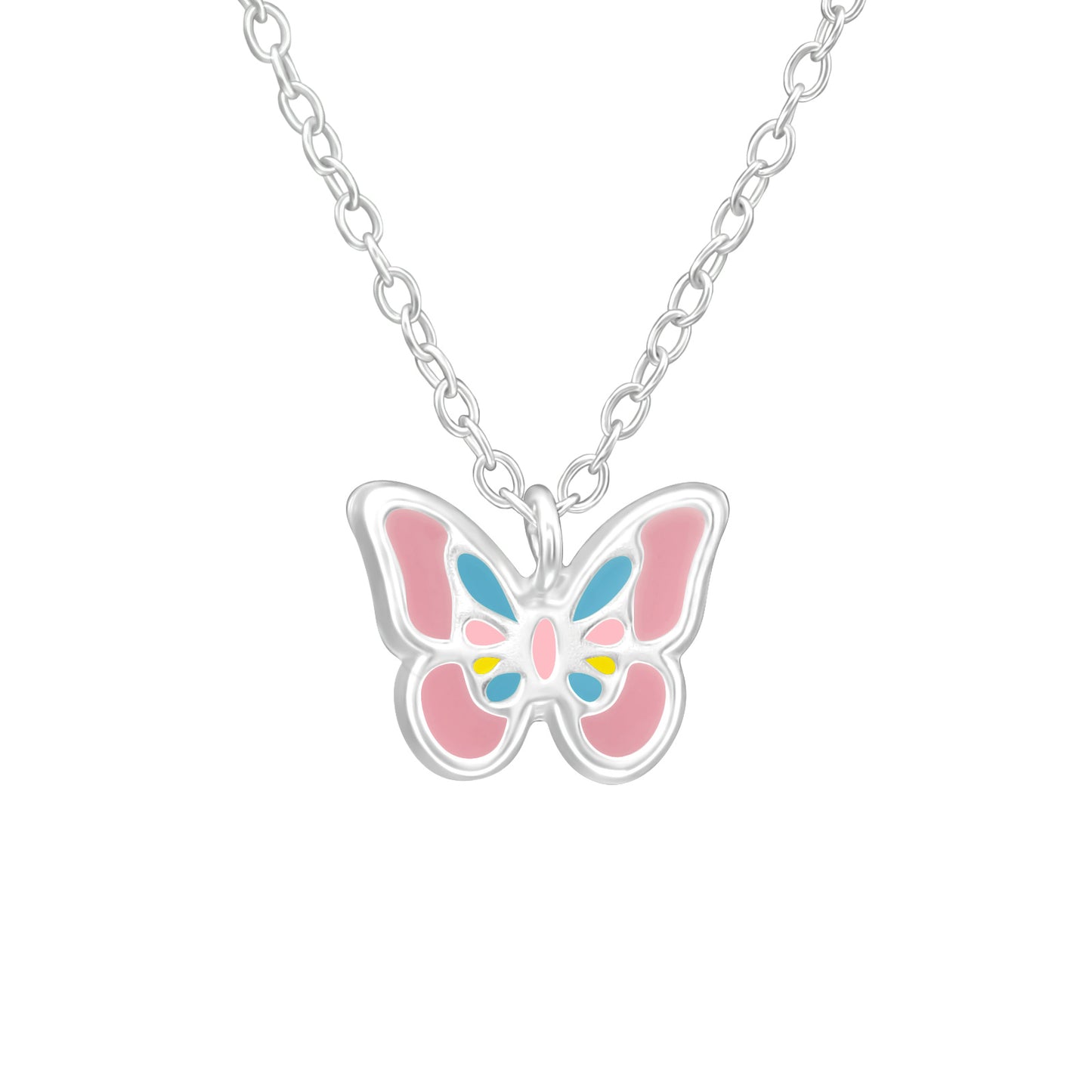 Children's Silver Butterfly Necklace and earrings with Epoxy