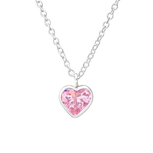 Children's Silver Heart Necklace  and earrings with Cubic Zirconia