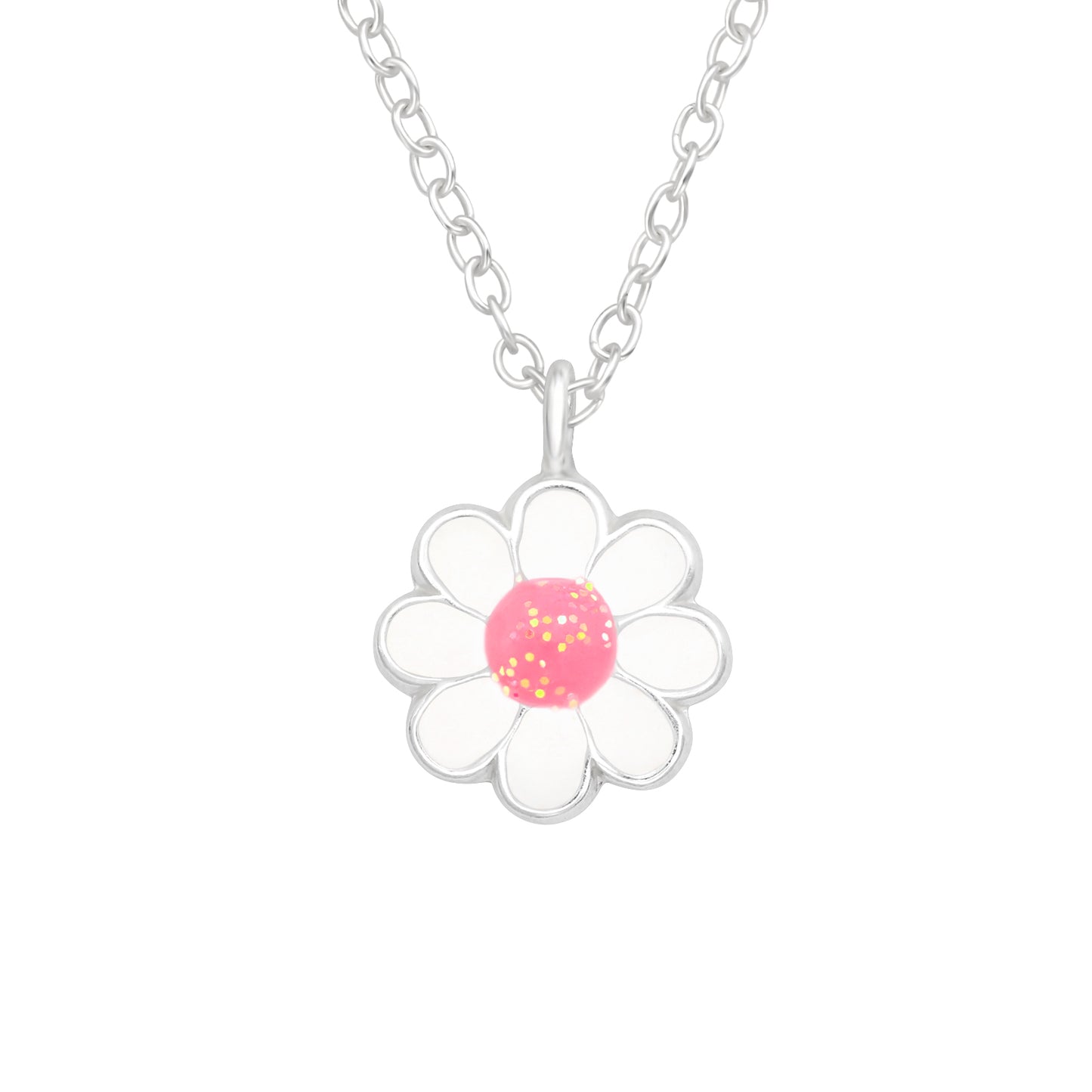 Children's Silver Flower Necklace and earrings with Epoxy
