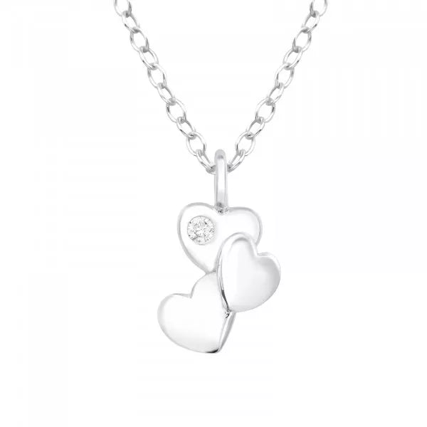 Silver Triple Heart Necklace with Cubic Zirconia