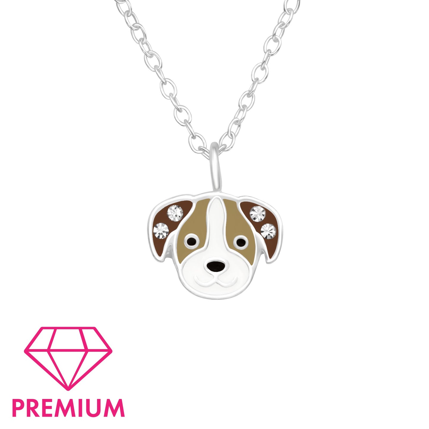 Children's Silver Dog Necklace and earrings with Crystal and Epoxy