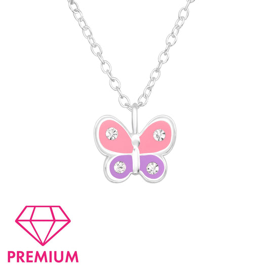 Children's Silver Butterfly Necklace ,earrings and bracelet with Crystal and Epoxy