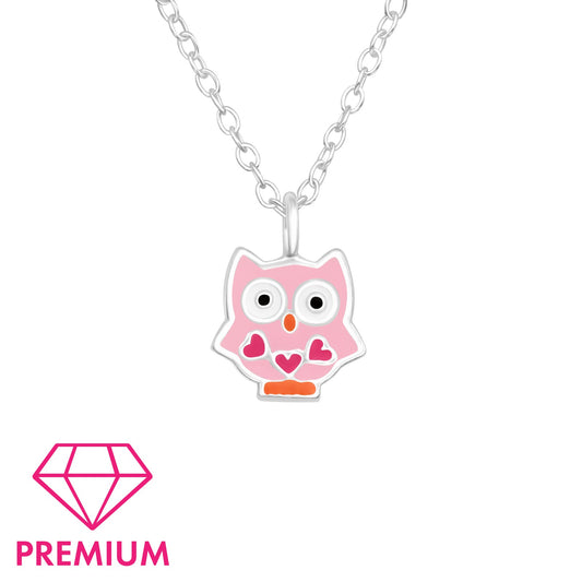 Children's Silver Owl Necklace ,earrings and bracelet with Epoxy