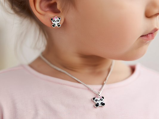 Children's Silver Panda Necklace with Epoxy