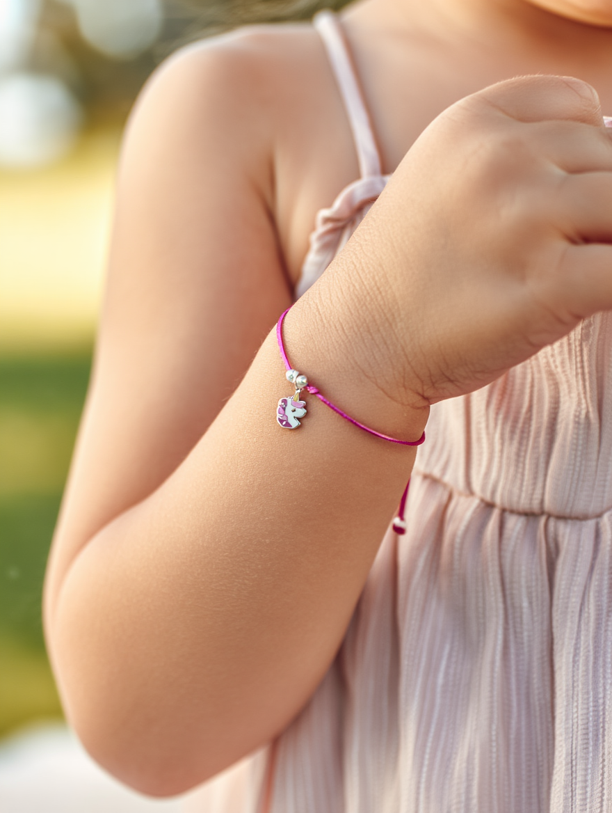Silver Unicorn Adjustable Corded Bracelet with Crystal and Epoxy