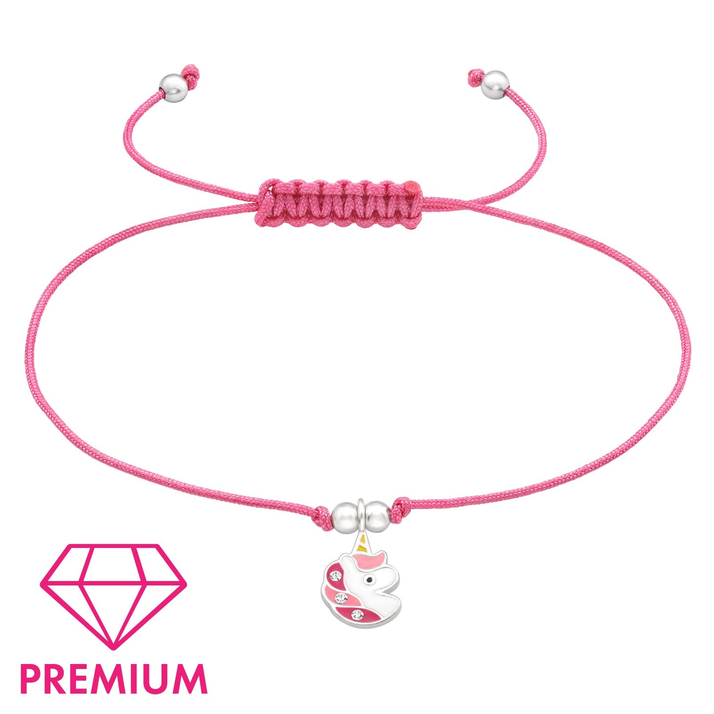 Silver Unicorn Adjustable Corded Bracelet with Crystal and Epoxy
