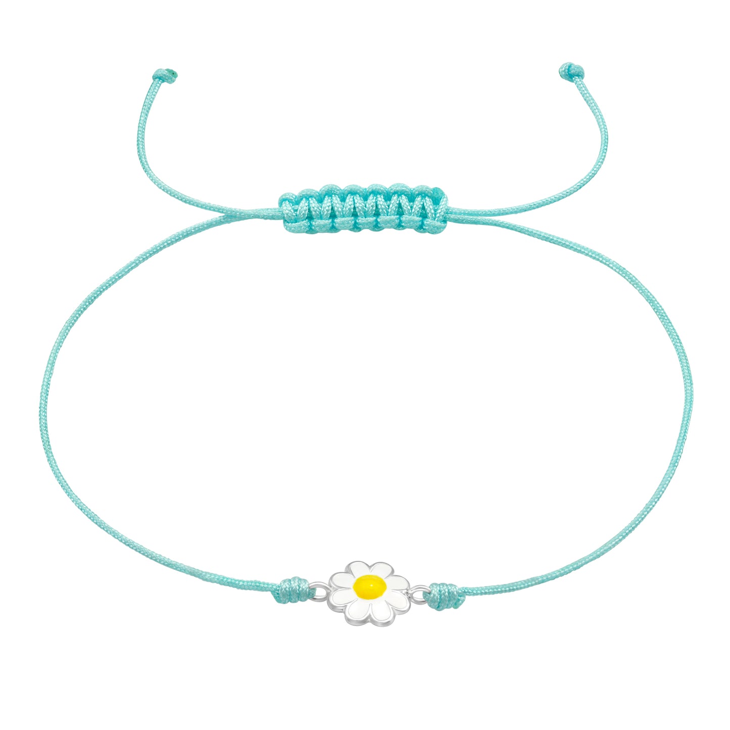 Silver Daisy Flower Adjustable Corded Bracelet with Epoxy