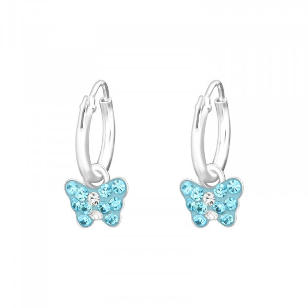 Children's Silver Ear Hoop with Hanging Butterfly and Crystal