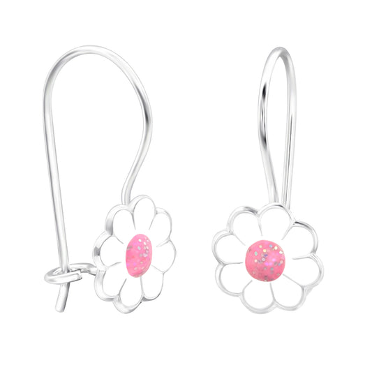 Children's Silver Flower Necklace and earrings with Epoxy