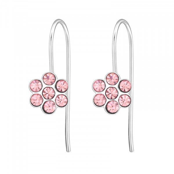 Children's Silver Flower Earrings with Crystal