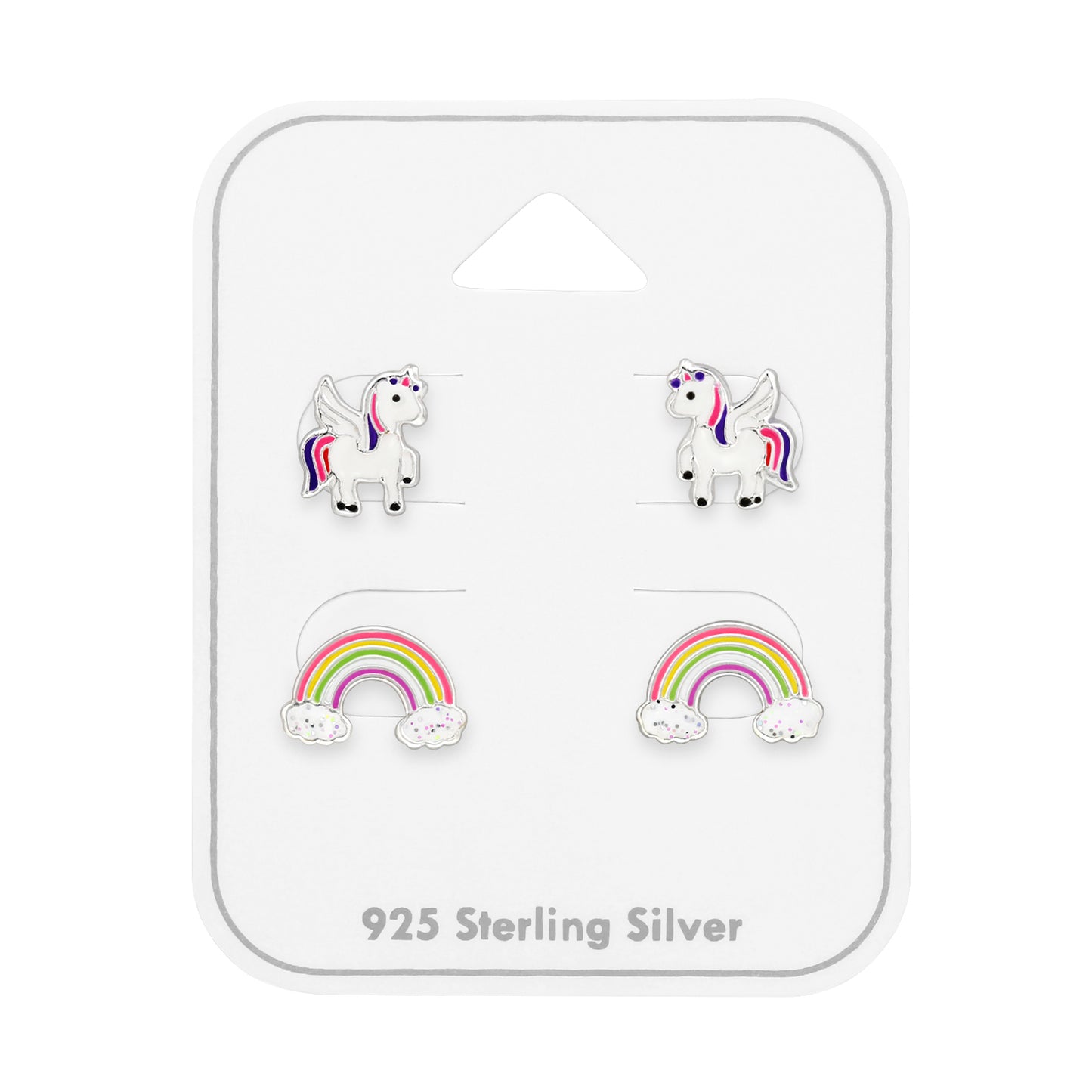Unicorn and Rainbow Children's Sterling Silver Ear Studs Set
