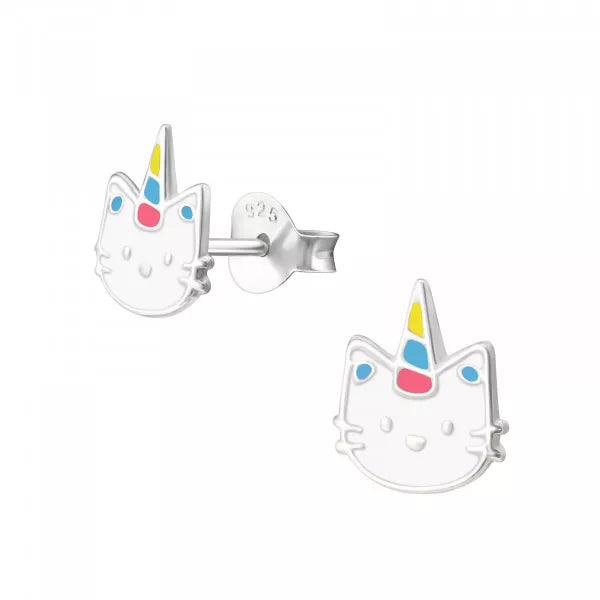Children's 9mm Sterling Silver Caticorn Ear Studs with Epoxy