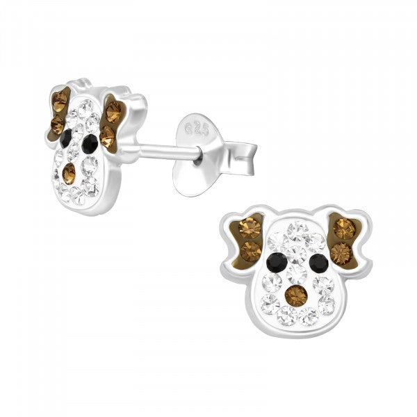 Children's 8mm Silver Dog Ear Studs with 36x Crystal