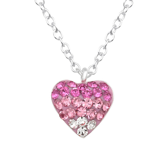Children's Silver Heart Necklaceand earrings with Crystal