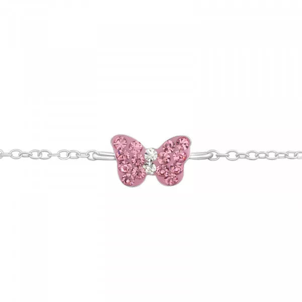 Children's Silver Butterfly Bracelet with Crystal