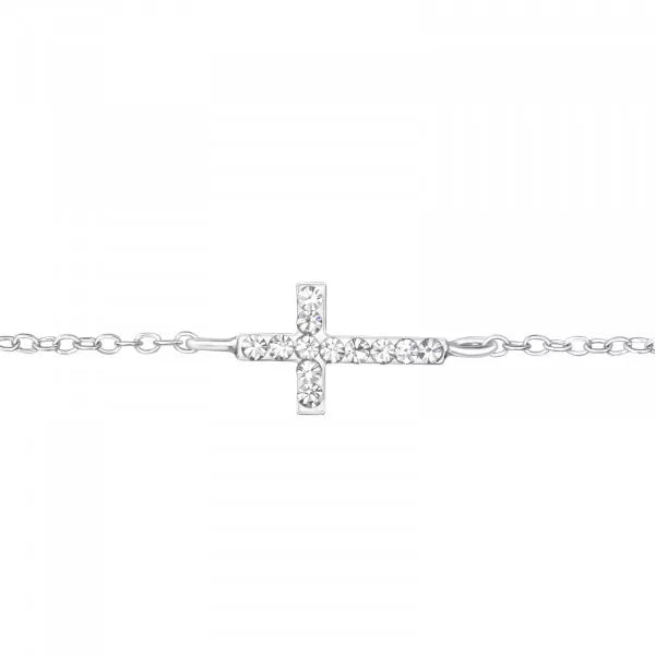 Silver Cross Bracelet with Crystal