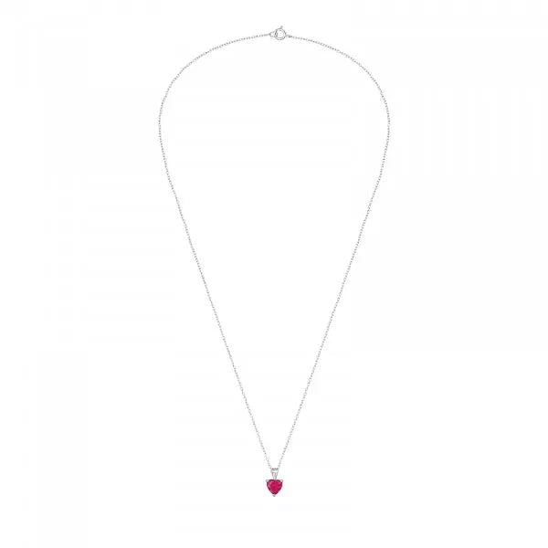7mm Heart on 45cm Sterling Silver Necklace with Cubic Zirconia ( RUBI CORUNDUM )
